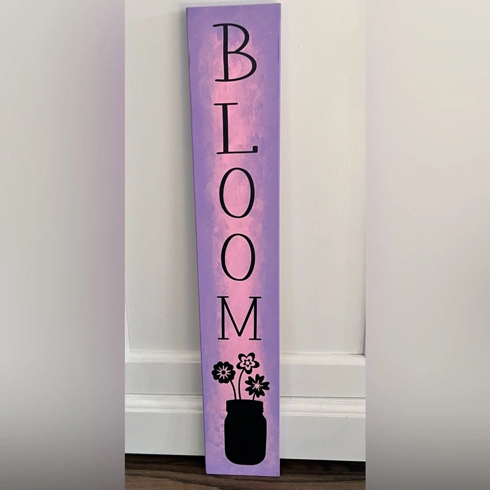 Beautiful Floral Wood Sign “Bloom” - 24x4x.5